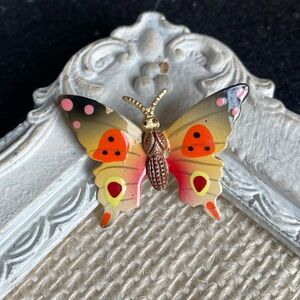 Vintage Korean Enameled Metal Brooch Pin Butterfly